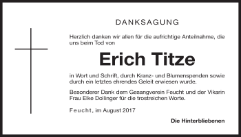 Traueranzeige von Erich Titze von Der Bote