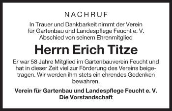Traueranzeige von Erich Titze von Der Bote
