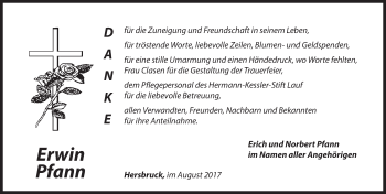 Traueranzeige von Erwin Pfann von Hersbrucker Zeitung