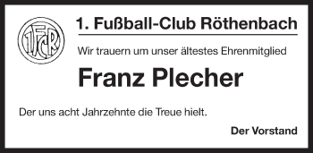 Traueranzeige von Franz Plecher von Pegnitz-Zeitung