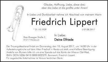 Traueranzeige von Friedrich Lippert von Hersbrucker Zeitung