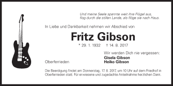 Traueranzeige von Fritz Gibson von Der Bote