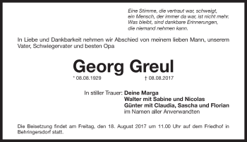 Traueranzeige von Georg Greul von Pegnitz-Zeitung