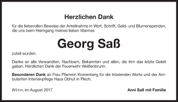 Traueranzeige von Georg Saß von Der Bote