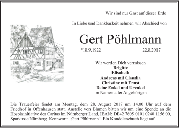 Traueranzeige von Gert Pöhlmann von Hersbrucker Zeitung