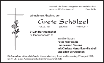 Traueranzeige von Grete Schölzel von Hersbrucker Zeitung