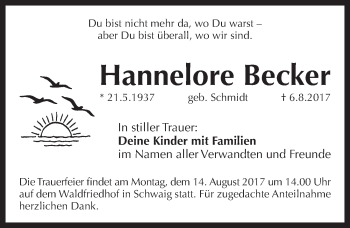 Traueranzeige von Hannelore Becker von Pegnitz-Zeitung