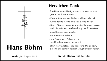 Traueranzeige von Hans Böhm von Hersbrucker Zeitung