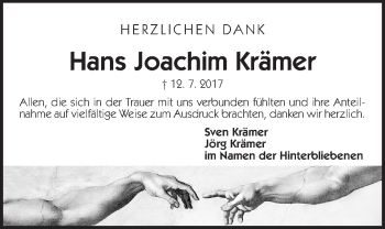 Traueranzeige von Hans Joachim Krämer von Der Bote
