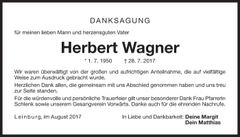 Traueranzeige von Herbert Wagner von Der Bote