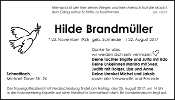 Traueranzeige von Hilde Brandmüller von Pegnitz-Zeitung