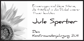 Traueranzeige von Jule Sperber von Hersbrucker Zeitung