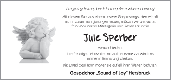 Traueranzeige von Jule Sperber von Hersbrucker Zeitung