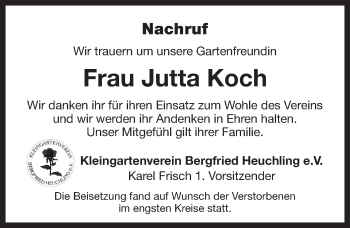 Traueranzeige von Jutta Koch von Pegnitz-Zeitung