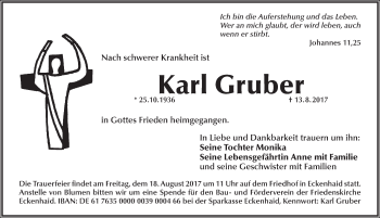 Traueranzeige von Karl Gruber von Pegnitz-Zeitung