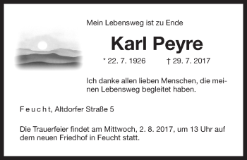 Traueranzeige von Karl Peyre von Der Bote