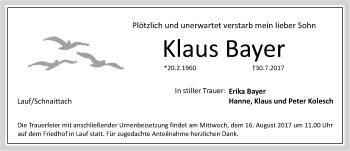 Traueranzeige von Klaus Bayer von Pegnitz-Zeitung