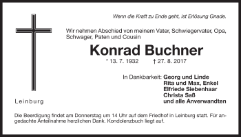 Traueranzeige von Konrad Buchner von Der Bote
