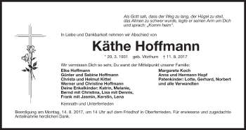 Traueranzeige von Käthe Hoffmann von Der Bote