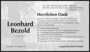 Traueranzeige von Leonhard Bezold von Pegnitz-Zeitung