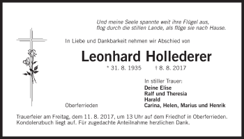 Traueranzeige von Leonhard Hollederer von Der Bote