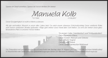 Traueranzeige von Manuela Kolb von Pegnitz-Zeitung