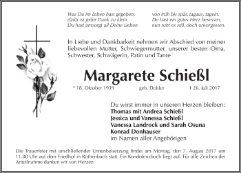 Traueranzeige von Margarete Schießl von Pegnitz-Zeitung