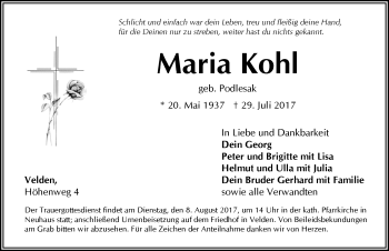 Traueranzeige von Maria Kohl von Hersbrucker Zeitung