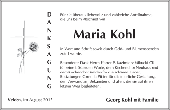 Traueranzeige von Maria Kohl von Hersbrucker Zeitung