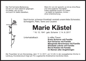 Traueranzeige von Marie Kästel von Der Bote