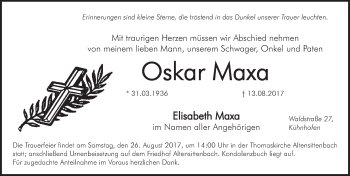 Traueranzeige von Oskar Maxa von Hersbrucker Zeitung