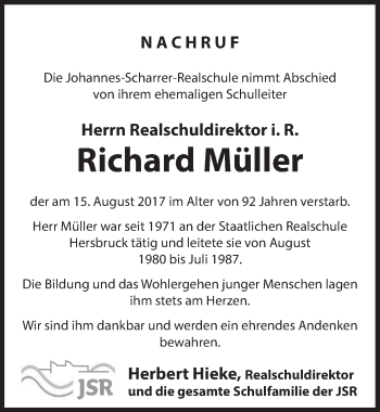 Traueranzeige von Richard Müller von Hersbrucker Zeitung