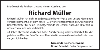 Traueranzeige von Richard Müller von Hersbrucker Zeitung