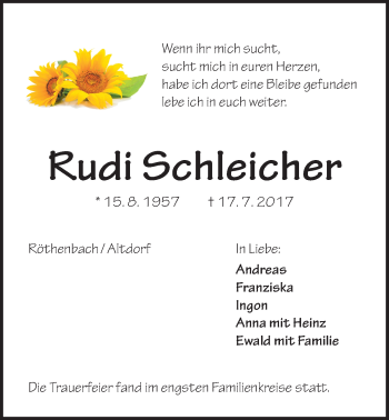 Traueranzeige von Rudi Schleicher von Der Bote