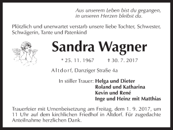 Traueranzeige von Sandra Wagner von Der Bote