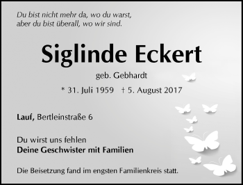 Traueranzeige von Siglinde Eckert von Pegnitz-Zeitung