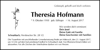 Traueranzeige von Theresia Hofmann von Pegnitz-Zeitung