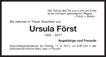Traueranzeige von Ursula Först von Der Bote