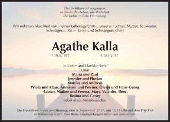 Traueranzeige von Agathe Kalla von Pegnitz-Zeitung