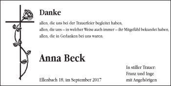 Traueranzeige von Anna Beck von Hersbrucker Zeitung