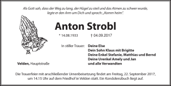 Traueranzeige von Anton Strobl von Hersbrucker Zeitung