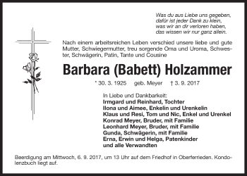 Traueranzeige von Barbara Holzammer von Der Bote