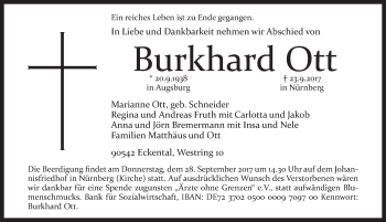 Traueranzeige von Burkhard Ott von Pegnitz-Zeitung