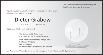 Traueranzeige von Dieter Grabow von Pegnitz-Zeitung