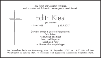 Traueranzeige von Edith Kiesl von Pegnitz-Zeitung