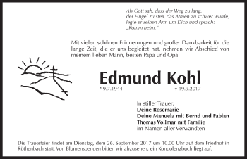 Traueranzeige von Edmund Kohl von Pegnitz-Zeitung