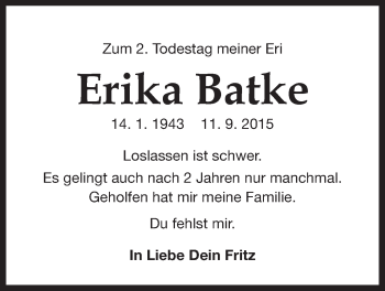 Traueranzeige von Erika Batke von Der Bote