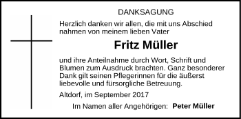Traueranzeige von Fritz Müller von Der Bote