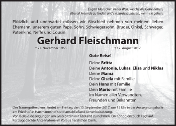 Traueranzeige von Gerhard Fleischmann von Hersbrucker Zeitung