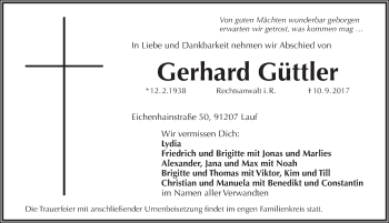 Traueranzeige von Gerhard Güttler von Pegnitz-Zeitung